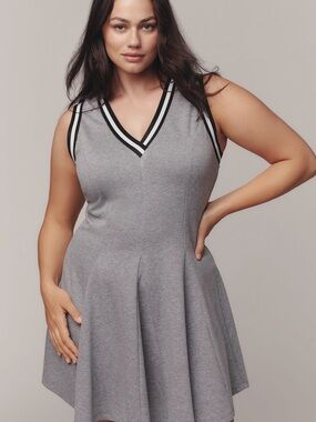 Anthropologie Gray Sleeveless V‑Neck Dress with Black & White Trim